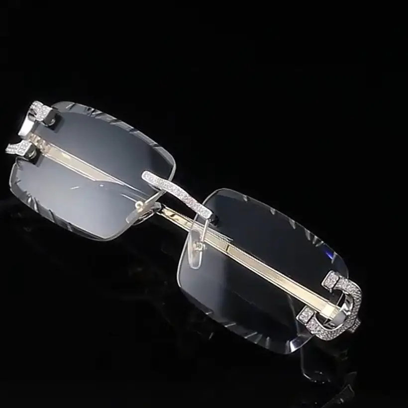Real 925 Silver Big C VVS D MOISSANITE Clear Sunglasses - Iced Buffs Glasses Polished Trendy Durable Design