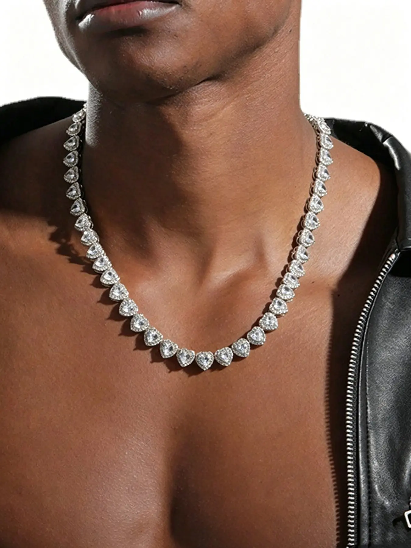 Men's Heart Pendant Necklace, 11mm Rhinestone Chain, Street Style Hip Hop Jewelry, Fashion Necklace, Perfect Father's Day Gift for Boyfriend, Son, Dad, Chunky Necklace