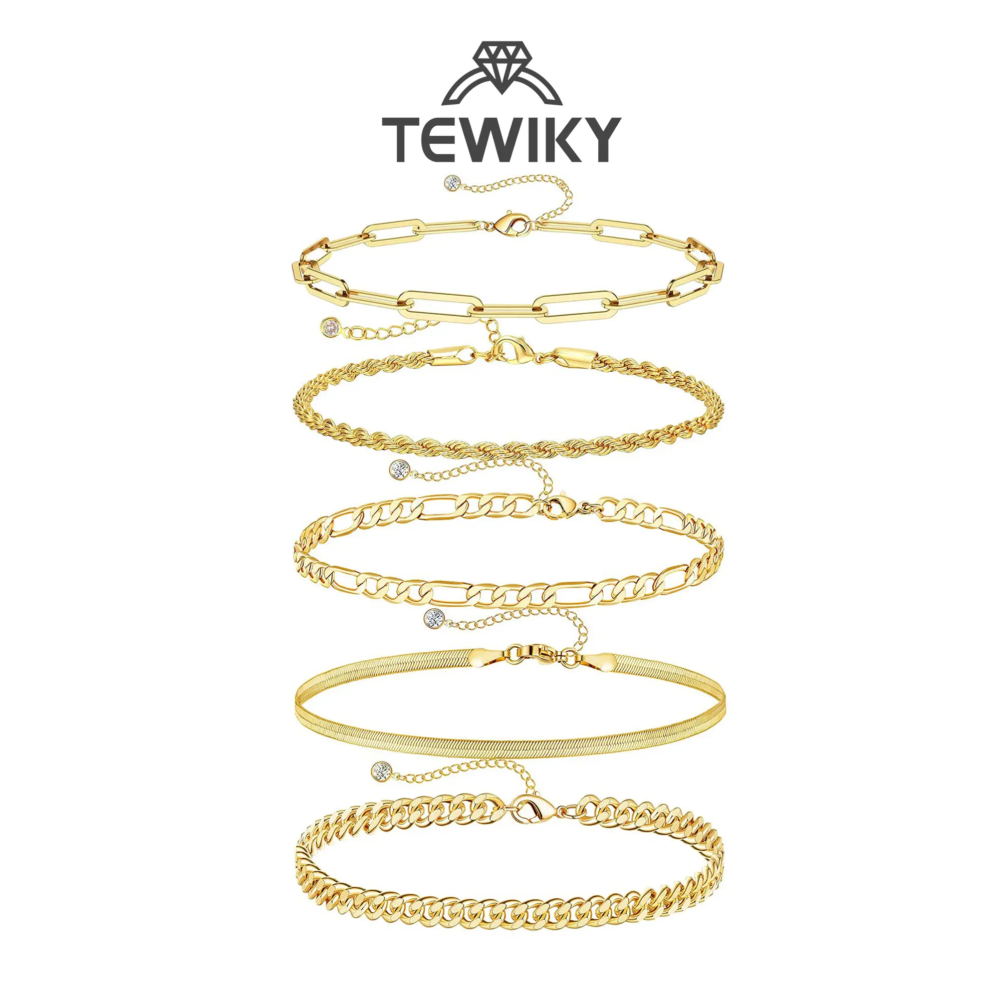 TEWIKY Bracelets for Women Waterproof,Jewelry Sets for Women Trendy Thin Dainty Stackable Cuban Link Paperclip Chain Bracelet Pack Fashion Accessories For Christmas Gift