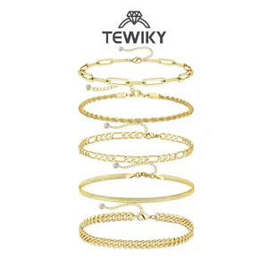 TEWIKY Bracelets for Women Waterproof,Jewelry Sets for Women Trendy Thin Dainty Stackable Cuban Link Paperclip Chain Bracelet Pack Fashion Accessories For Christmas Gift