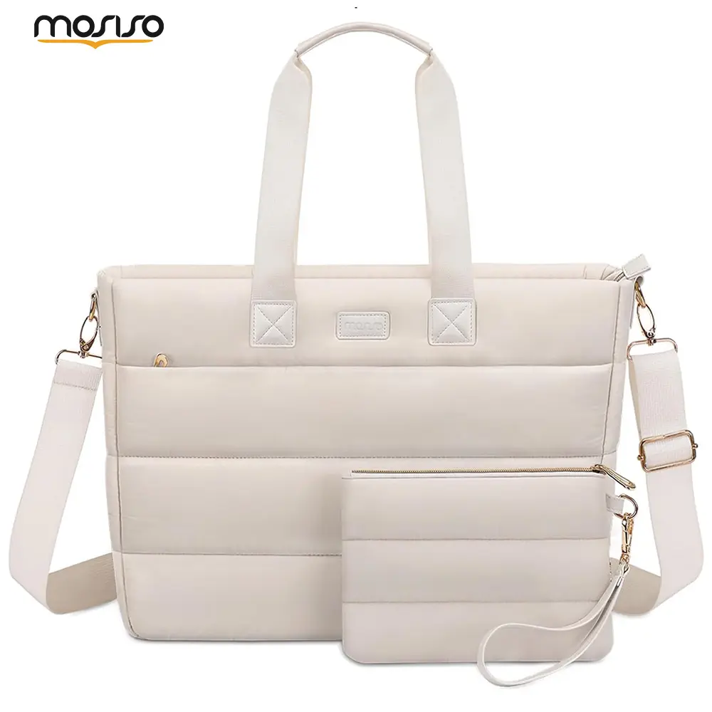 MOSISO Puffy Women's 15.6-Inch Laptop Tote Bag, Water-Resistant Work Bag with Zipper Closure & Matching Purse, Large Capacity Shoulder Option for Office Travel, Compatible with MacBook Pro 16, Dell, HP, Lenovo, ASUS Notebooks, Holiday Gift