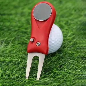 Golf Divot Repair Tool: Stainless Steel Ball Marker with Magnetic Holder - Golf Accessories