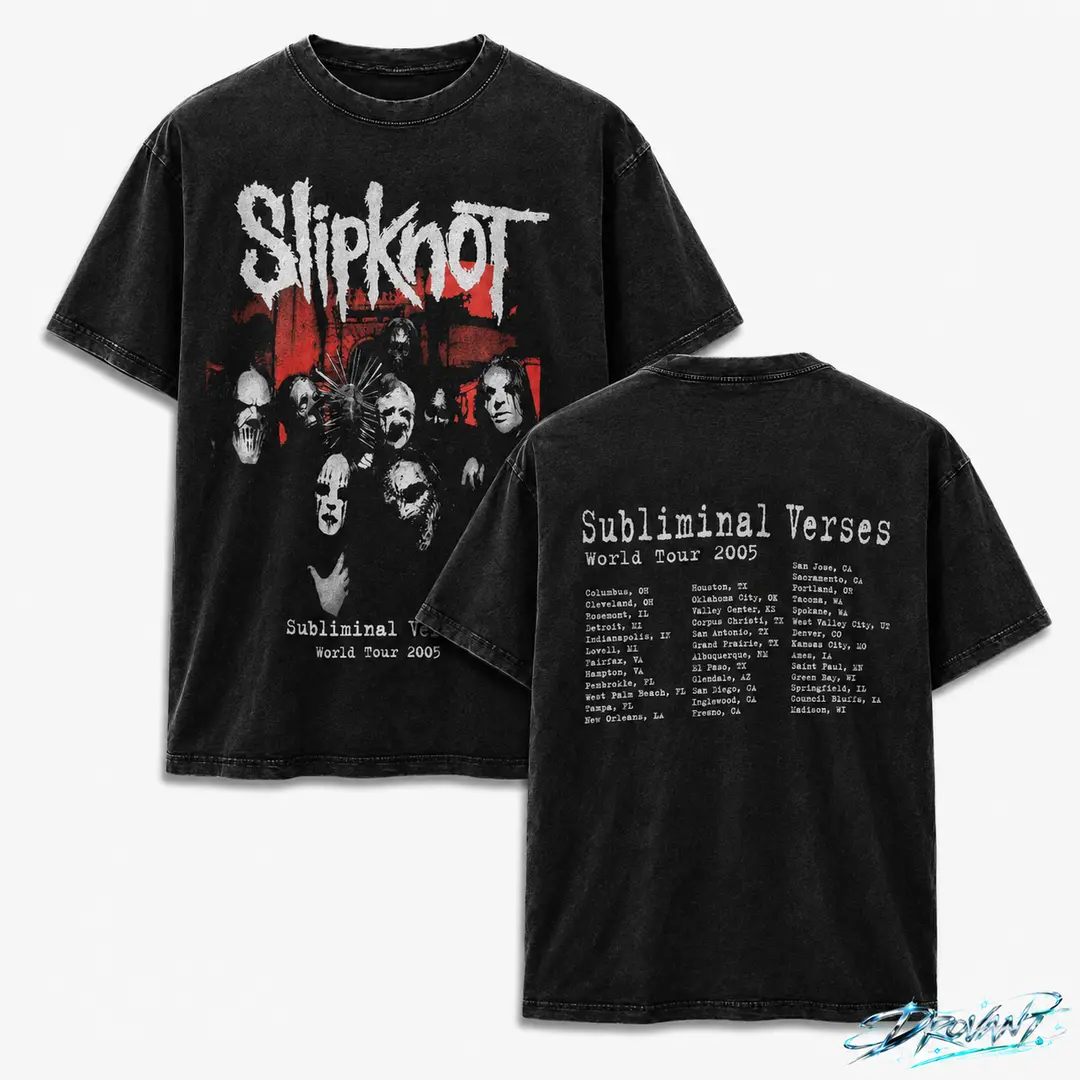 Slipknot Subliminal Verses 2005 Vintage Washed Oversized Graphic Tee, Unisex Heavy Metal Streetwear, Y2K Clothing, Double-Sided Tour Shirt, A Comfortable Summer Gift