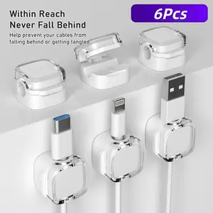 6 Pack Magnetic Cable Clips – Adjustable Cord Holder for Desk, Nightstand, Car, Office | Adhesive Cable Clips & Wire Clips for Cable Management | Organize Charger Holders for Cords, Phone Cord Holder Cable Organizer