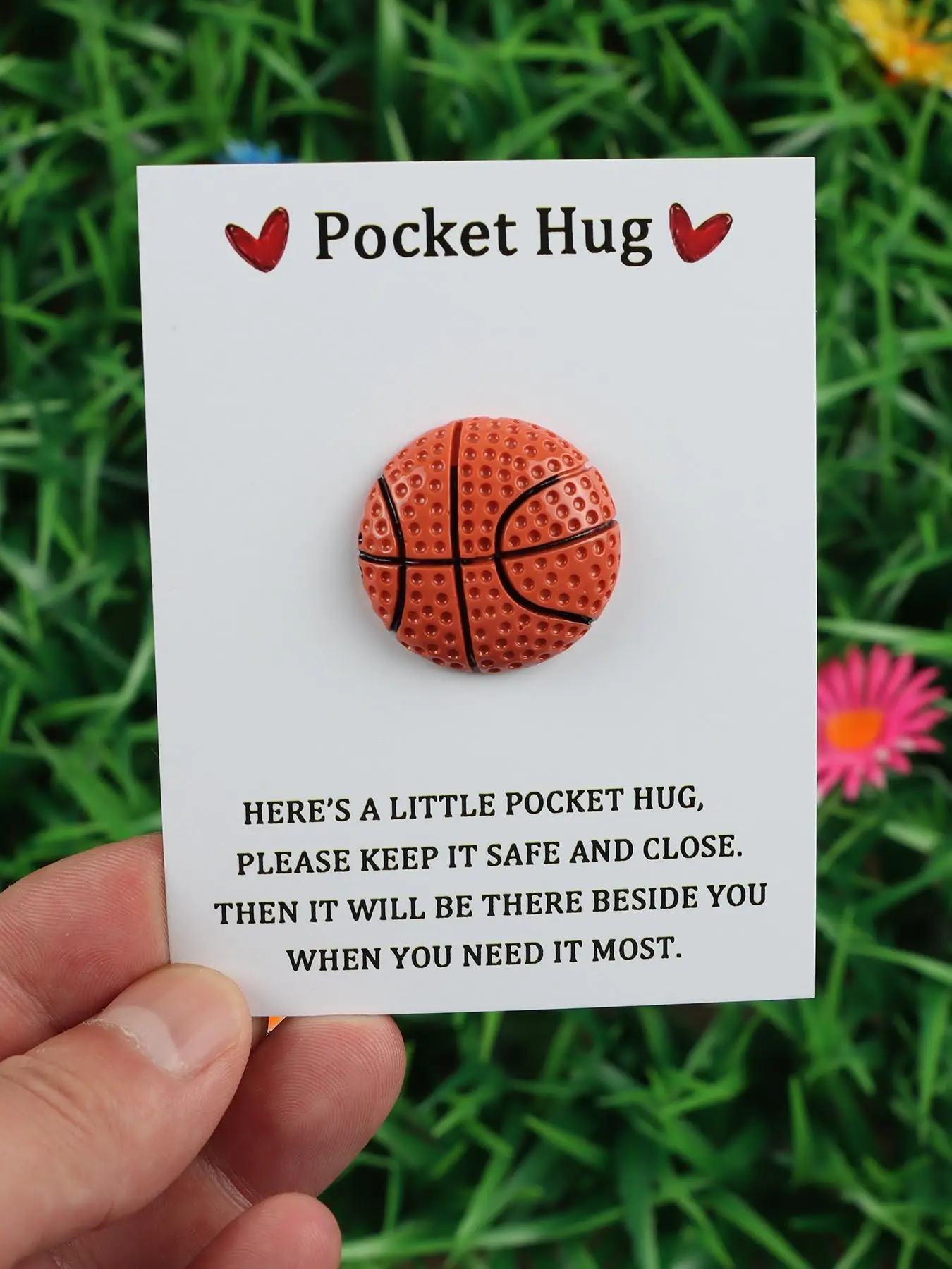 Sports Ball Themed Charm, Basketball Pocket Hug Card, Inspirational Funny Basketball Charm, Perfect Gift for Sports Fans, Birthdays, Weddings, Back To
