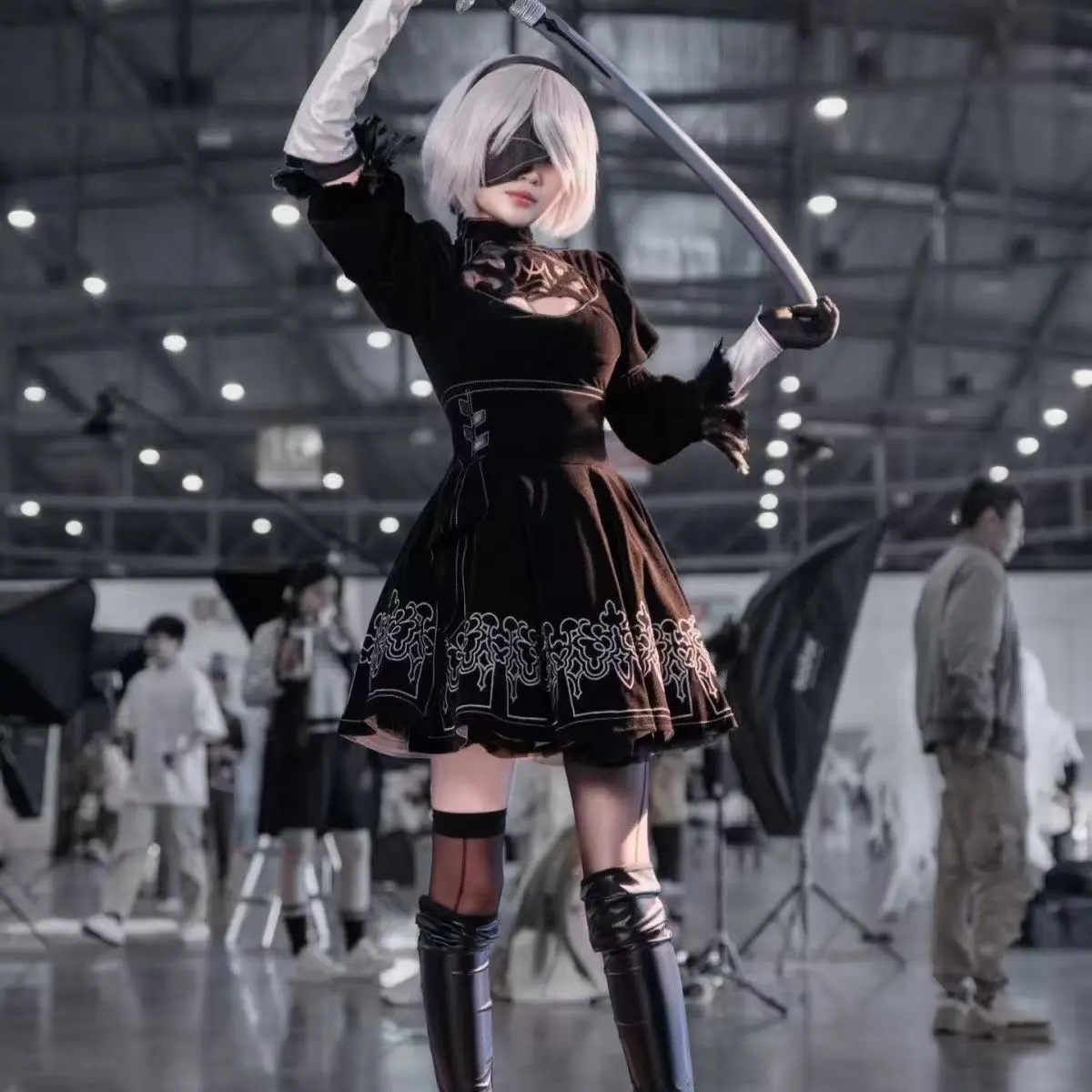 Wiccon Nier Automata Yorha 2B Cosplay Suit Anime Women's Inner Print Outfit  Disguise Costume Set with