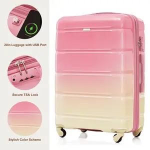 3-Piece ABS PC Hardside Lightweight Luggage Sets with  , TSA Lock, USB Port, 20-Inch Airline Certified  & 24", 28" Sizes spinner wheel carry-on
