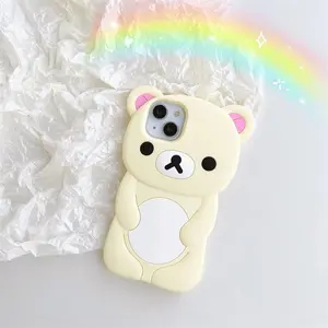 3D Rilakkuma Soft Silicone Protective Phone Case, Cute Cartoon Cover for iPhone 16/15/14/13/12/11 Pro, X, XS, XS Max, XR, 6/7/8 Plus, 4/4S, 5/5S and SE, Smartphone