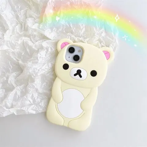 3D Rilakkuma Soft Silicone Protective Phone Case, Cute Cartoon Cover for iPhone 16/15/14/13/12/11 Pro, X, XS, XS Max, XR, 6/7/8 Plus, 4/4S, 5/5S and SE, Smartphone Casing, Fully Protected Shockproof Phone Accessory, Decorative Smartphone Protector