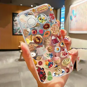 A transparent anti-drop phone case with various food and fruit patterns, suitable for iPhone 17 Air/16 Plus/15 Pro Max/14 Pro/13/12/11/XS Max/X phone case, perfect for holiday gifts to family, friends, lovers, girlfriends TMZB135