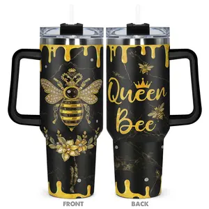 40oz Bee Insulated Cup with Lid and Straw Handle, Inspirational Gift for Bee Lovers, Ideal Christian Gift for Women and Girls