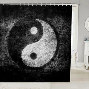Yin Yang Shower Curtain,Boho Trippy Psychedelic Bathroom Shower Curtain,Ying Yang Theme Bathroom Curtains 72" Wx72" L Inch Washable