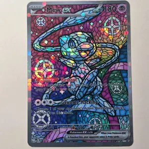 Mew ex Stained Glass BUBBLE Holo Yellow OR Grey Border Adorable Pokemon Display Card Standard Size English Back Ships Sleeved in Card Saver AND Bubble Mailer!