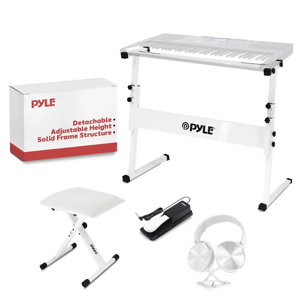 Electronic Musical Instrument Accessories Kit | Includes Z Shape Keyboard Stand, Headset, Keyboard Stool, Microphone Stand, Sustain Pedal - Detachable, Height Adjustable & Locking Function - Perfect for Digital Piano, Studio & Stage Performance