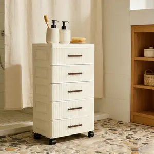 Foldable multifunctional storage cabinet with silent wheels, multi-layer drawers for large capacity. Thickened plastic is firm and fall resistant. Door design keeps dust and moisture out. Foldable and stackable, silent wheels for flexible moving. Tool-fre