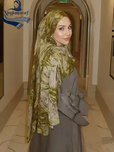 Women's Elegant Printed Rayon Hijab Scarf, Geometric Tie-Dye Design, Breathable Beach Long Shawl, Muslim Modesty Fashion Daily Wear Turban, Head Scarf