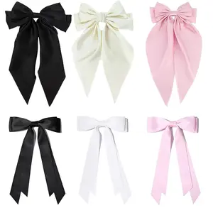 Hair Bows for Women: 6 Pcs Hair bow, 3 Pcs Big Hair Bows Long-tail & 3 Pcs Hair Ribbon Bow Hair Clips Coquette Bows for Girls Cute Silky Satin Hair
