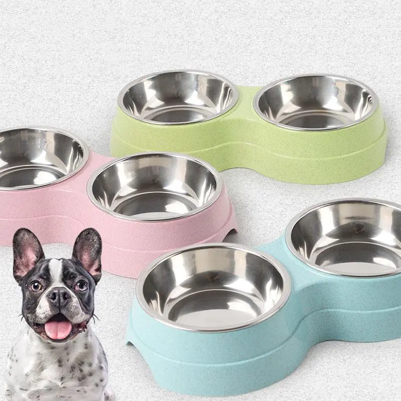 Double Pet Bowl, 1 Count Non-slip Pet Feeder Bowl with Stand, Pet Feeding Supplies for Food & Water, Animal Water Bowl, Easy to Clean, Suitable for Dogs & Cats, Drinking Water Bowl
