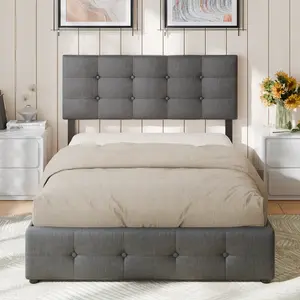 Upholstered Bed Frame with 4 Storage Drawers & Adjustable Tufted Headboard