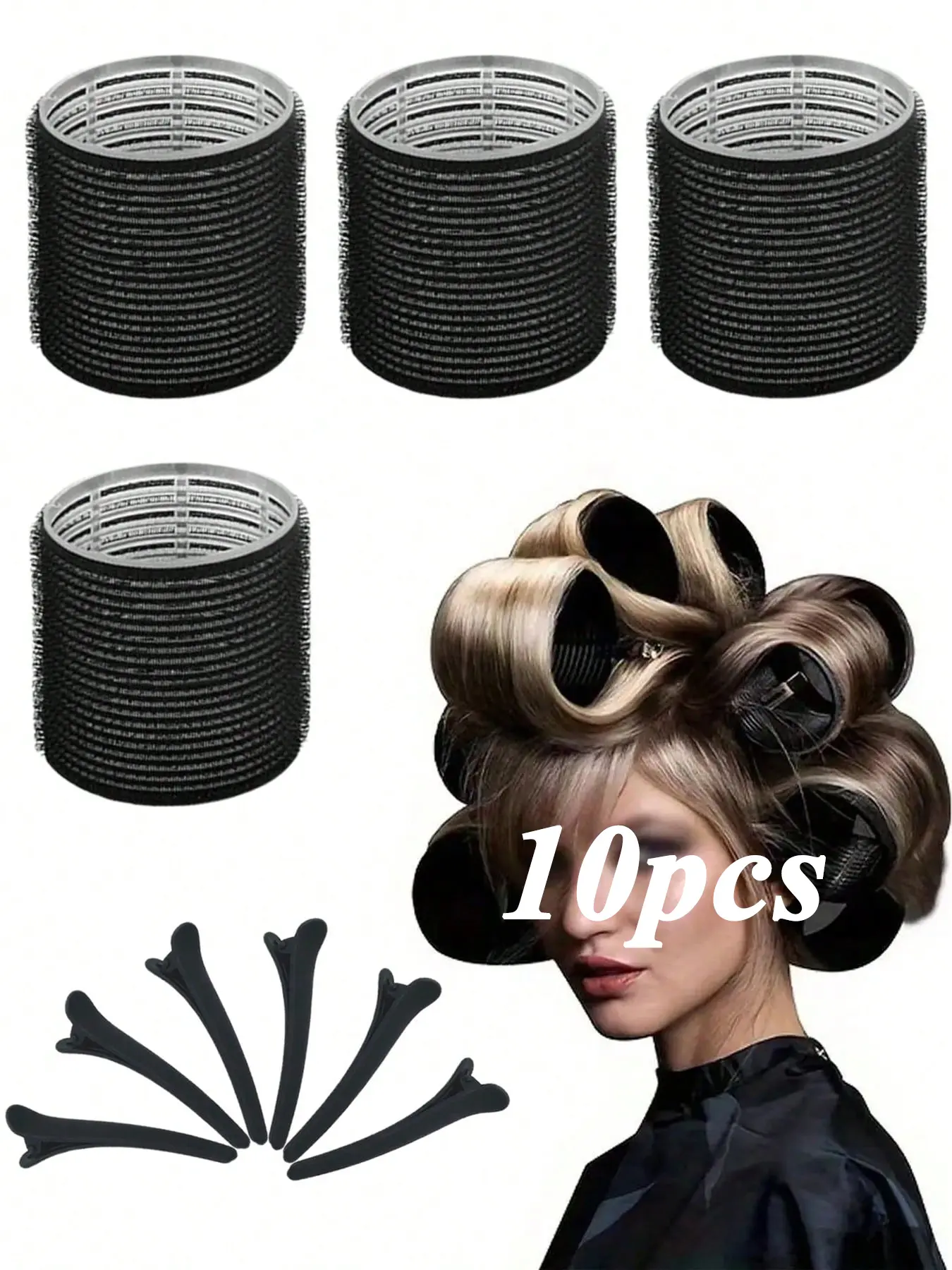 10pcs Large Hair Curlers with Clips, Self-Grip Rollers for Bangs & All Hair Types, Easy DIY Curling Tools, Hair Volume Tool, Ideal for Daily Use, Heatless Curler, Hair Styling Tools