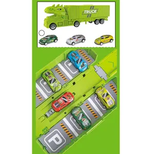 Transforming Dinosaur Truck & 3 Cars with Garage - Interactive Playset with Moving Parts, Durable ABS Construction, No Batteries Needed