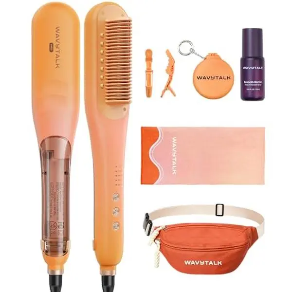 Wavytalk Spotlight Sleek Steamline Pro Steam Hair Straightener Brush Festival Bundle 3 in 1 for Coily Hair, Steam Reduces Damage, Nourishes Hair, and Expedites Straightening