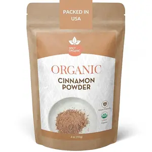 SPICY ORGANIC Ground Cinnamon Powder 4 oz. - Fresh Spice Seasoning for Tea, Coffee, Desserts, Oatmeal, Yogurt, Smoothies, and Trail Mix - USDA Organic Certified and Non-GMO Flavor Natural
