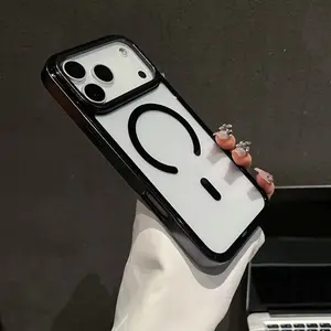 Electroplated Magnetic Phone Case for iPhone 17 Pro / 17 Pro Max – Drop-Proof, Shockproof, Transparent, No Fingerprint Residue, Anti-Slip, Ultra-Strong N56 Magnetic, 03Light Anti-Slip Strip, Fast Charging Compatible, with Protective Screen Cover