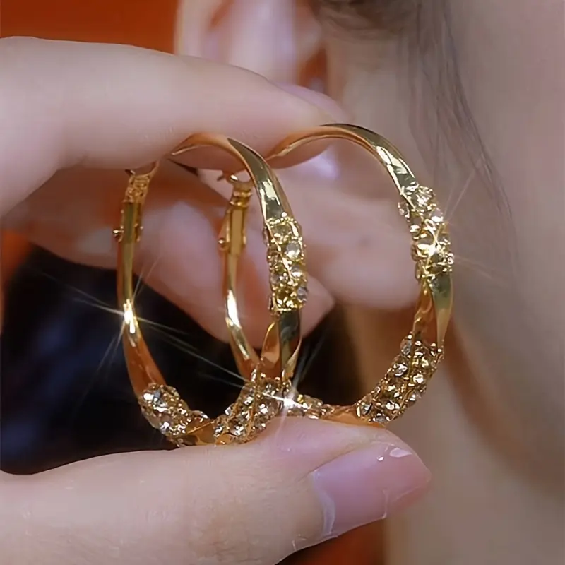 Twisted Huggie Hoop Earrings for Women, Elegant Bling Style with Beaded Rhinestones, 925 Sterling Silver Post for Versatile Earring Stacks, Earring Stack, Daily