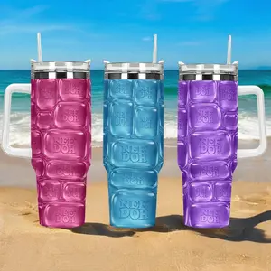 Colorful Ice Cube Tumbler With Handle, Cute Aesthetic Drink Cup, Summer Beach Mug With Straw, Gift For Her