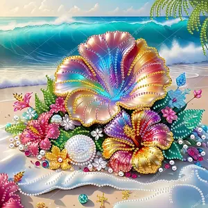 Beach Flowers and Waves Pattern Adult 5D-DIY beginner diamond painting kit for creativity Diamond Pattern Design - 1 irregularly shaped crystal diamond painting kit, perfect holiday gift, suitable for decorating walls in