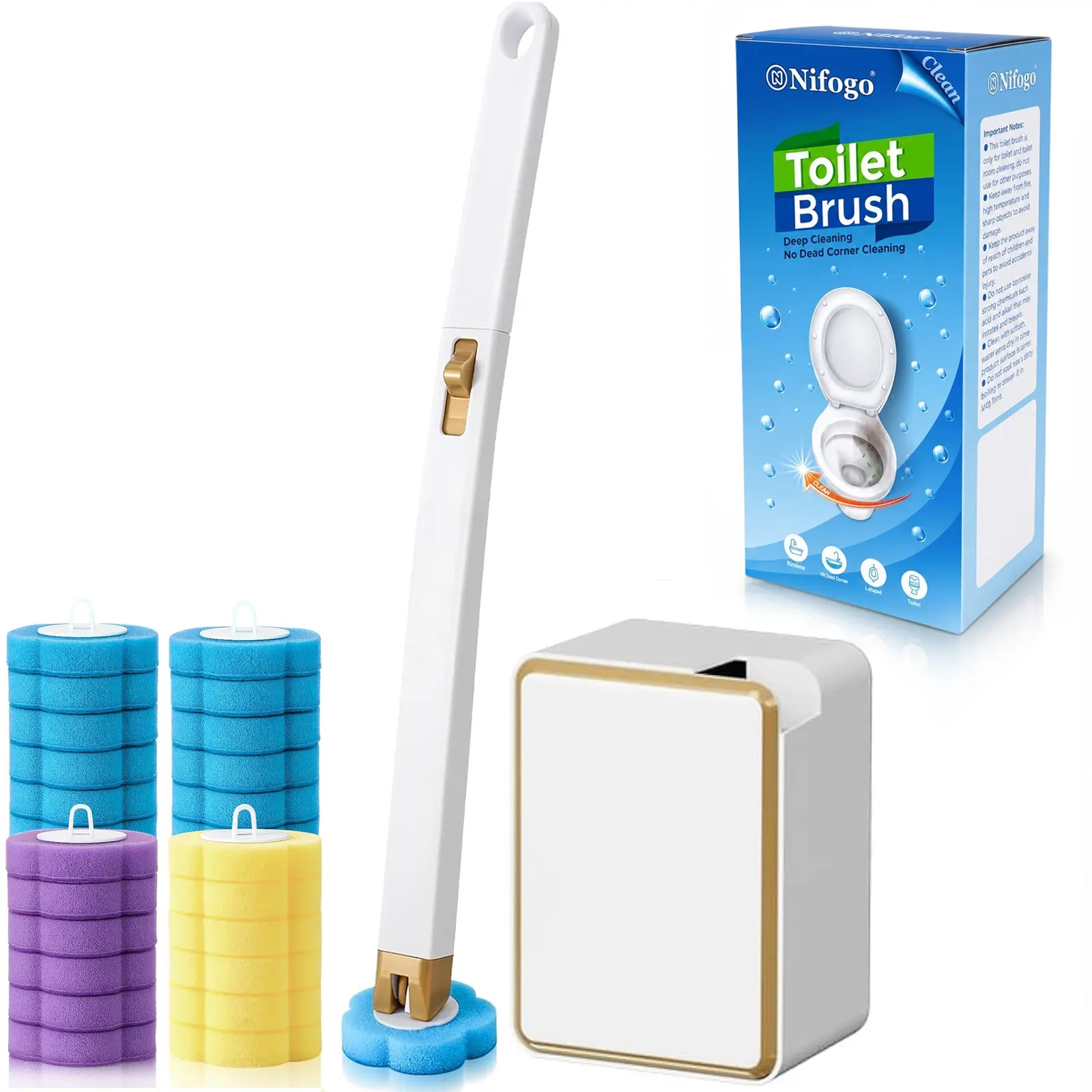 Nifogo Toilet Brush, Wall-Mount Organizer Holder, 24PCS Disposable Cleaner Refills, Multi-Use Bathroom Cleaning Tools, Perfect for Toilet, Sink, Bathtub & Urinal