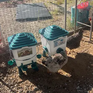 5 Gallon Chicken Feeder and Waterer Set, Automatic Poultry Feeder with 4 Ports, Large Capacity Chicken Waterer with 4 Cups, Chicken Coop Accessories, Blue, Red