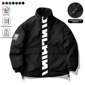 Men's Long Sleeve Casual Versatile Sporty Stand Collar Jacket, Large Graphic Print, Youthful Couple Style, Large Pockets, Autumn/Winter Jacket Zip-Up Jacket Windbreaker Jacket Streetwear Techwear Jacket Zipper Coats Stylish Hoodie Activewear Athletic
