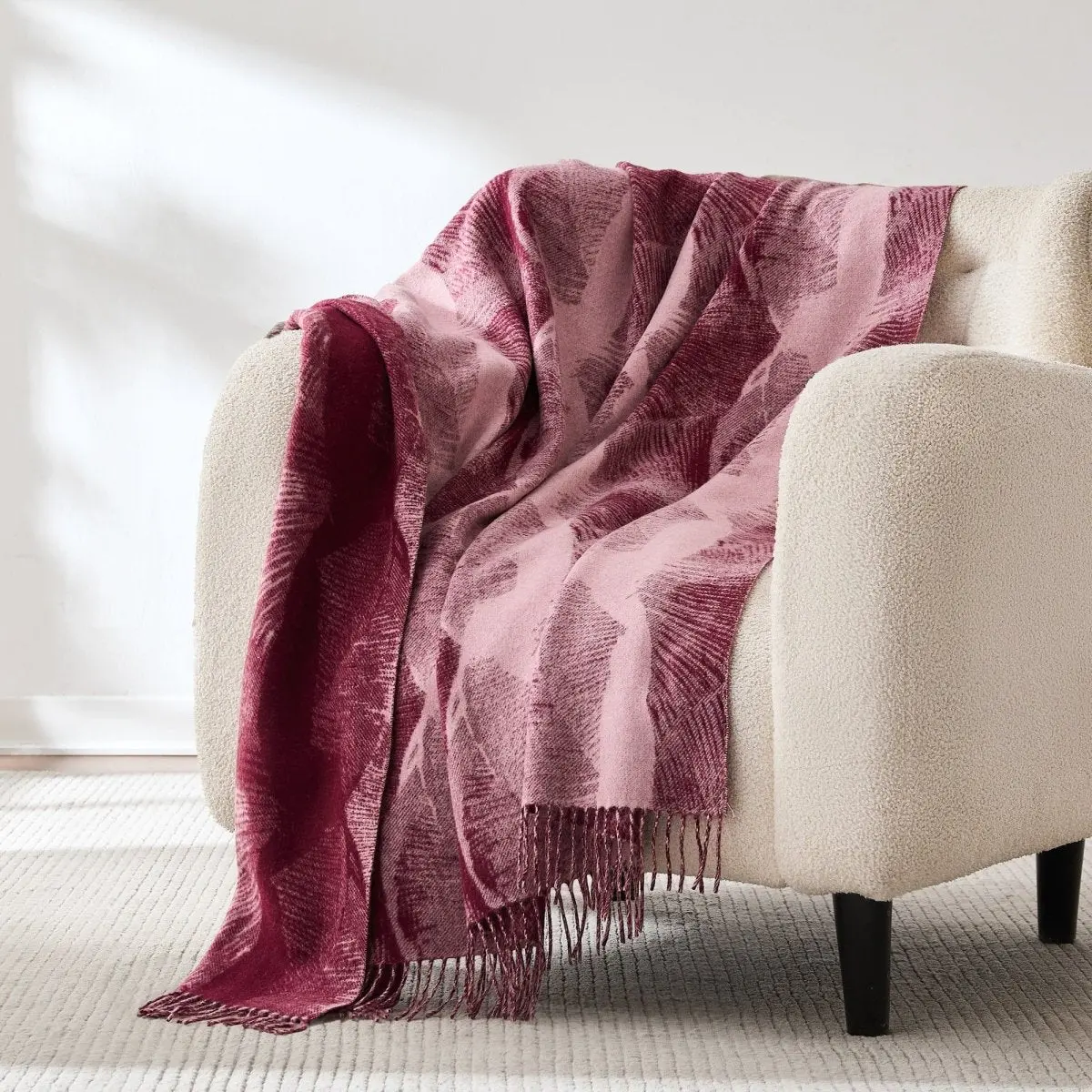 Lush Decor x Chuks Collins Gilded Spore Wool Throw - Rich Rose Palette with Burgundy Undertones, Soft Cozy Warm Decorative Cozy Throws, Blanket Gifts for Modern Home Decor, Soft Cozy Blanket