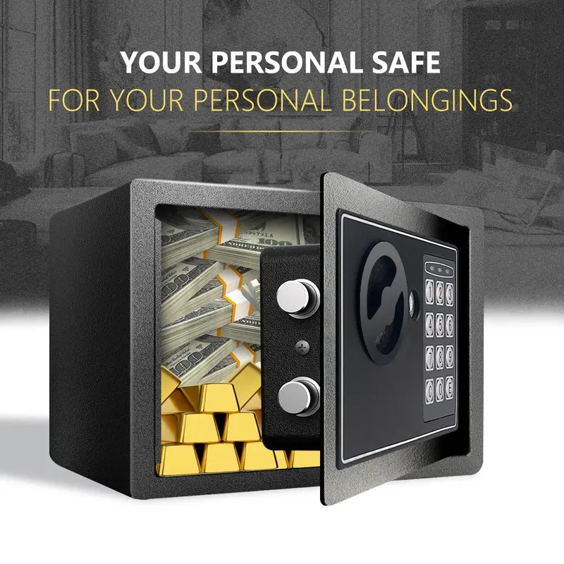 Digital Keypad Lock Money Safe Box - Compact Home Office Safe with Key & Password Access, Built-in Sensor Light, Includes Cash Bag, Durable & Sturdy Construction, High-Quality Materials, Black & Silver Design, 1pc Home Decor Gift for Valuables Storage