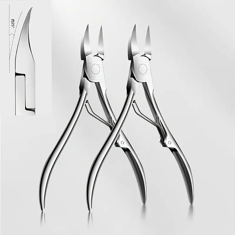 2 pieces of all steel curved toenail clippers, Pedicure tool, designed specifically for cutting hard and thick embedded nails, using ultra sharp eagle beak shaped curved blades for precise trimming, a tool for toenail, foot and nail care