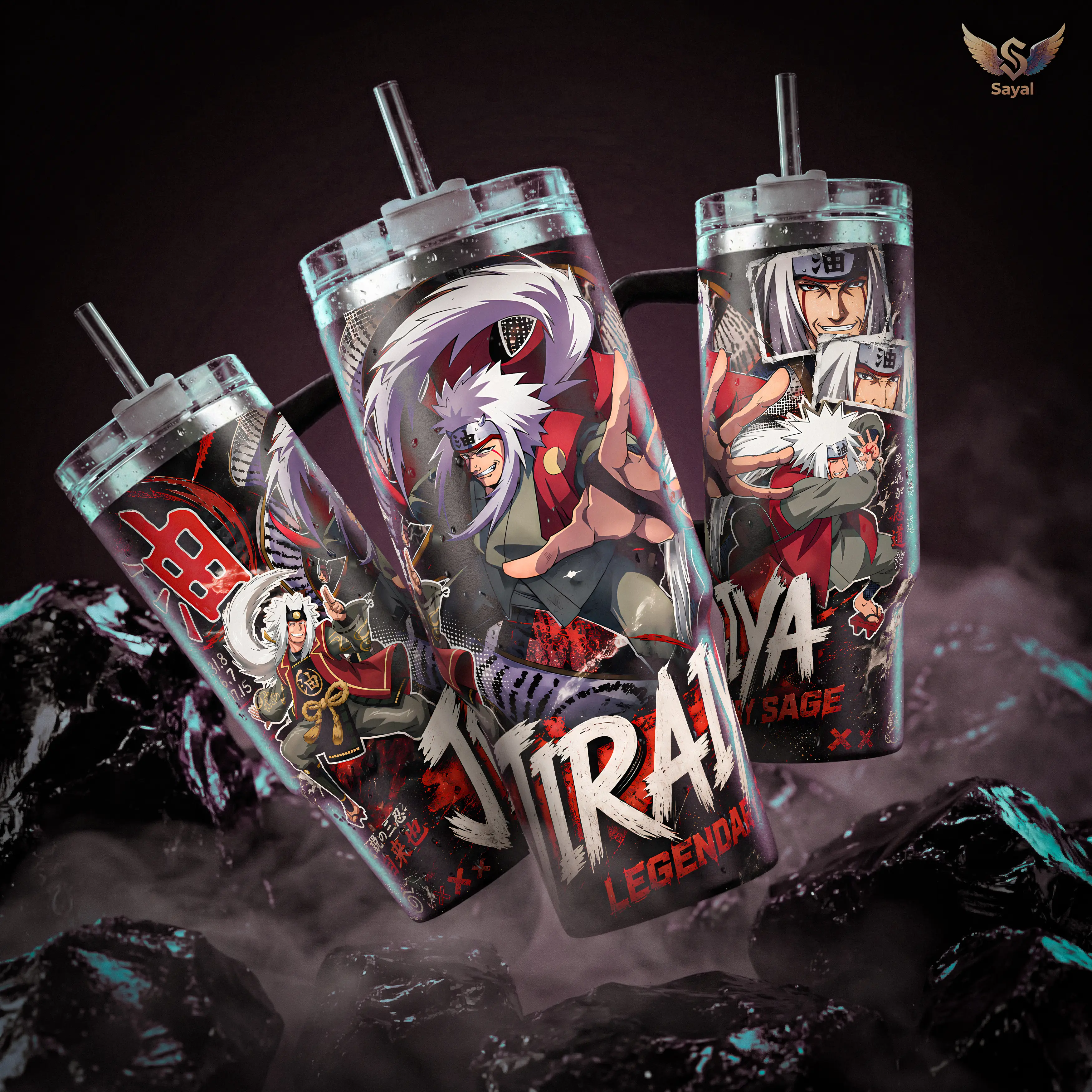 Jiraiya Legendary Sage Naru 40 20 oz Insulated Tumbler Stainless Steel Handle Straw Keeps Drinks Hot Cold Red Toad Sage Anime Merch For Fans Water Bottles Cup Mug Bottled