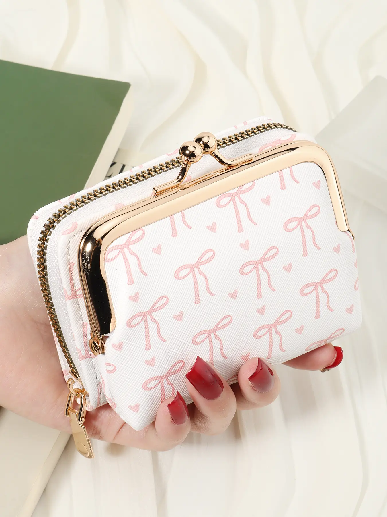 multi slot card bag, Zipper Card Slots, cartoon bow printed zipper wallet, detachable and multifunctional women's short wallet, lightweight and suitable for carrying on the go, Casual card holder, Credit Card Holder, Fashionable Card Holder