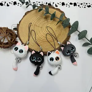 Cute Cat Keychain with Tail, Cat Head Key Ring, Couple Gift, Car Bag Hanging Decoration, Cute Kitty Accessory