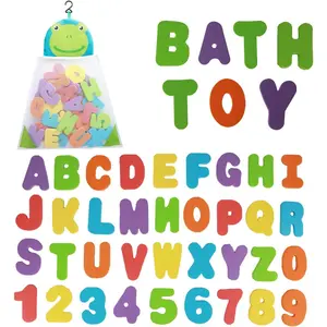 X-TBT93 Bath Toys Organizer + 36 Soft Foam ABC 123 Letters & Numbers Bathroom Alphabet Baby Toys for Early Learning Foam Letters and Quick Dry Storage Net Bag