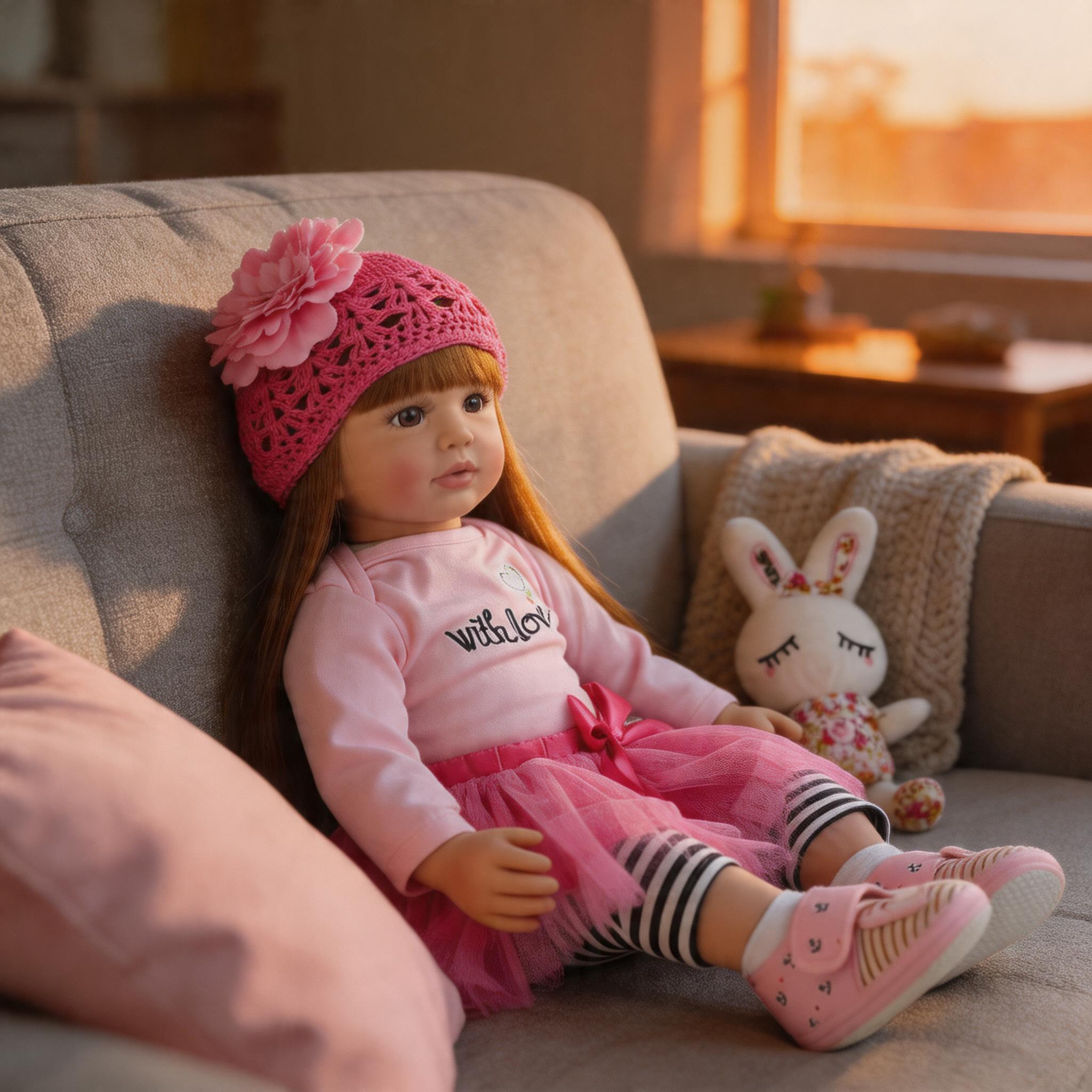 22-Inch (55 cm) Reborn Doll — Featuring Beautiful Large Eyes, a Pink Dress, and a Matching Hat. An Ideal Companion Doll, Perfect for Holiday or Birthday Gifts.