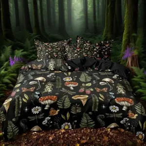 Soft Mushroom Print Bedding Set, 3 Piece Comfortable Sheet Set Includes 1 Fitted Sheet & 2 Pillowcases, Ideal for Bedroom Decor