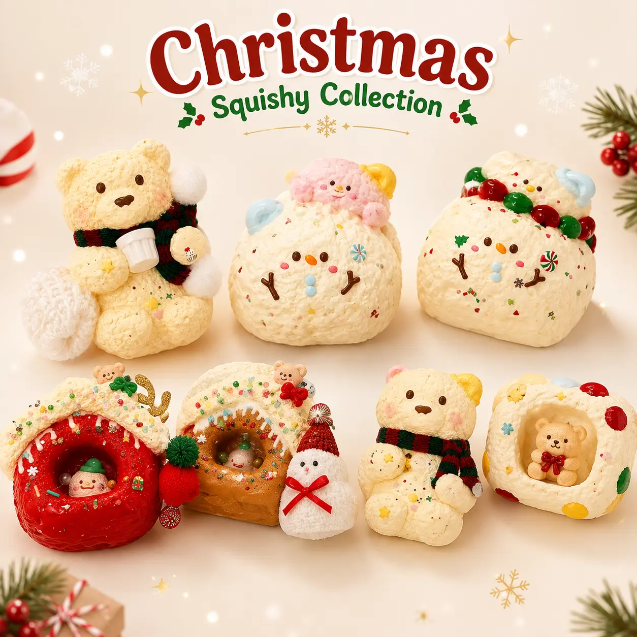 Christmas Taba Squishy Toys Handmade Squishy Slow Rising Stress Relief Sensory Toys Cute Kawaii Squishies Multiple Styles Lychee Squishy