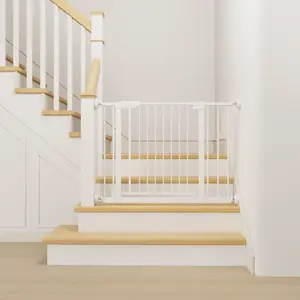 29.5-45.3" Wide Baby Gate with wall protector for Stairs, Dog Gate Indoor for Doorways, No Drilling Pressure Mounted Pet Gates for Kids, Easy Walk Through Safety Gate, White