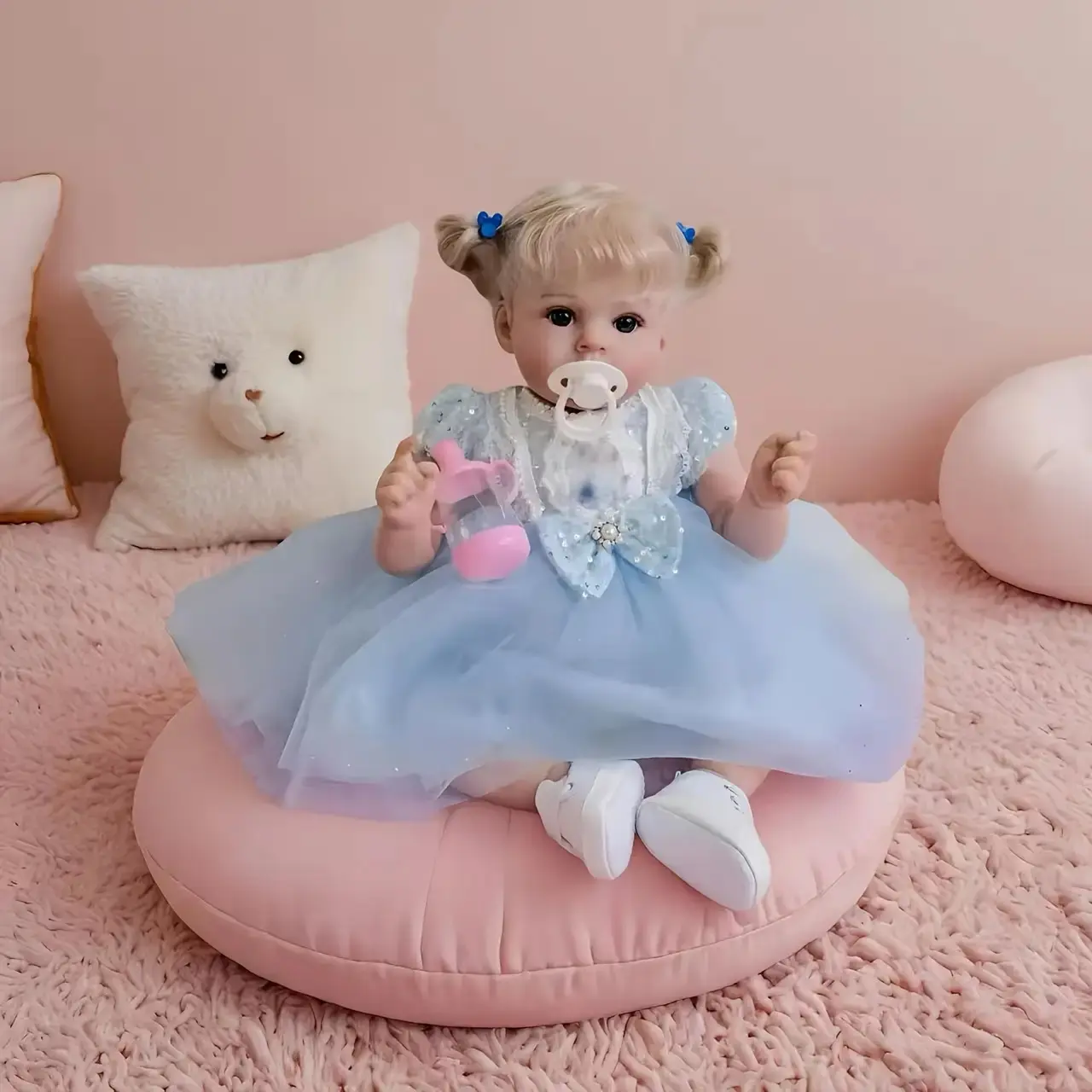 Adorable Lifelike 20-Inch Realistic Newborn Baby Girl Doll - Hand-Rooted Blonde Hair, Soft Vinyl Perfect Christmas/Birthday Gift for Kids, Collectors - Ideal for Imaginative Play & Nurturing Experience - Lifelike Newborn Doll with Hand-Painted Features