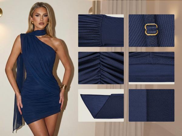 CurvySweet SDK0630A Elegant Sexy One-Shoulder Ruched Bodycon Mini Dress with Adjustable Strap, Draped Design & Backless Style — Perfect for Parties, Cocktails & Evening Events