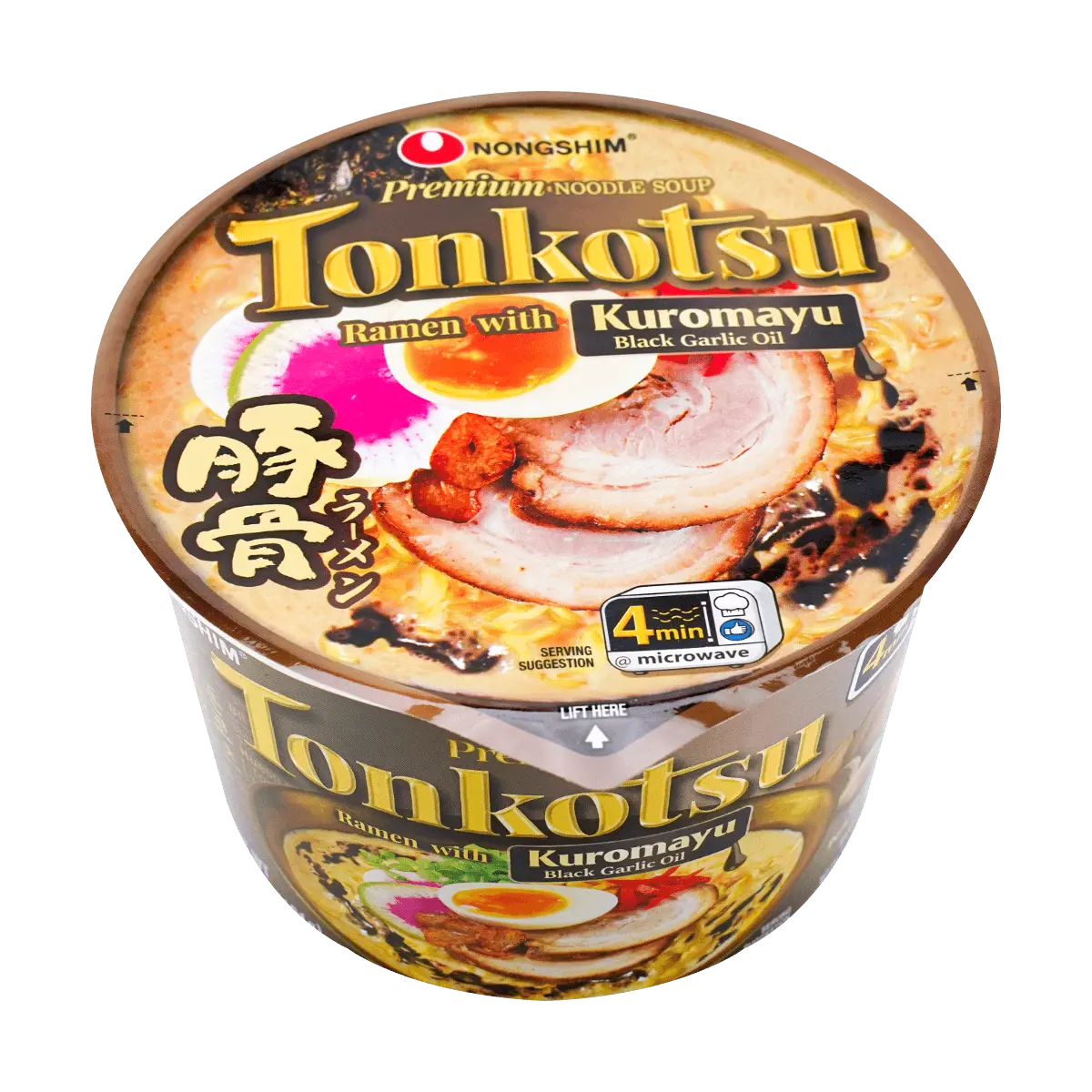 Nongshim Black Garlic Tonkotsu Ramen Bowl - Authentic Japanese Style Rich Pork Broth Noodle Soup (101g) - Korean Top-Tier Instant Noodles