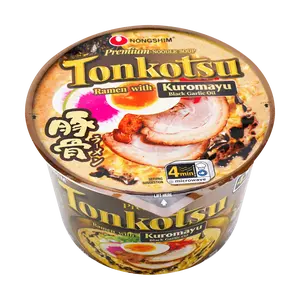 Nongshim Black Garlic Tonkotsu Ramen Bowl - Authentic Japanese Style Rich Pork Broth Noodle Soup (101g) - Korean Top-Tier Instant Noodles