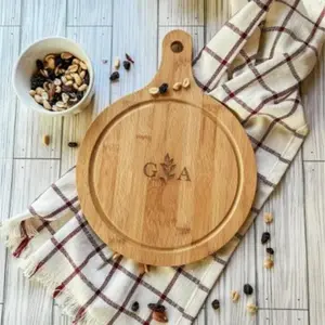 Large Charcuterie Board 13"x10" Round – Premium Engraved Wood Serving Platter, Personalized Cheese Tray, Wedding Gift, Custom Housewarming Kitchen Décor Bamboo Chopping